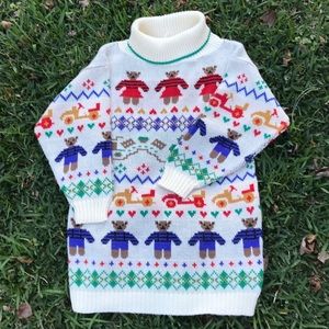 Vintage Long Sweater with Teddy Bears and Trains